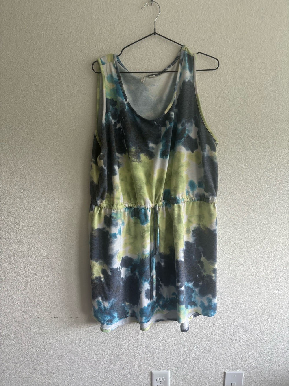 Sleeveless Tie-Waist Mini Dress in Blue, Green & Gray Tie-Dye
